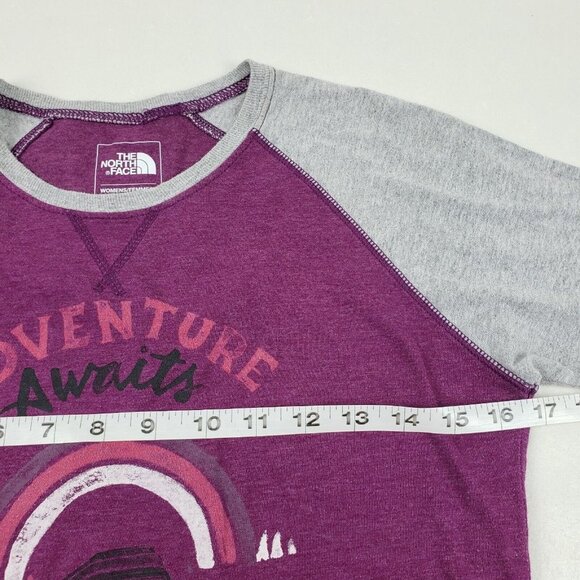 The North Face 3/4 Sleeve T-Shirt Purple Womens Small Adventure Awaits Graphic - Picture 9 of 10